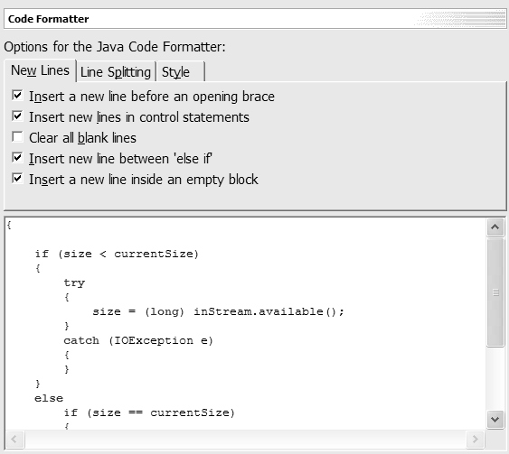 Eclipse: Java Code Formatting Preferences